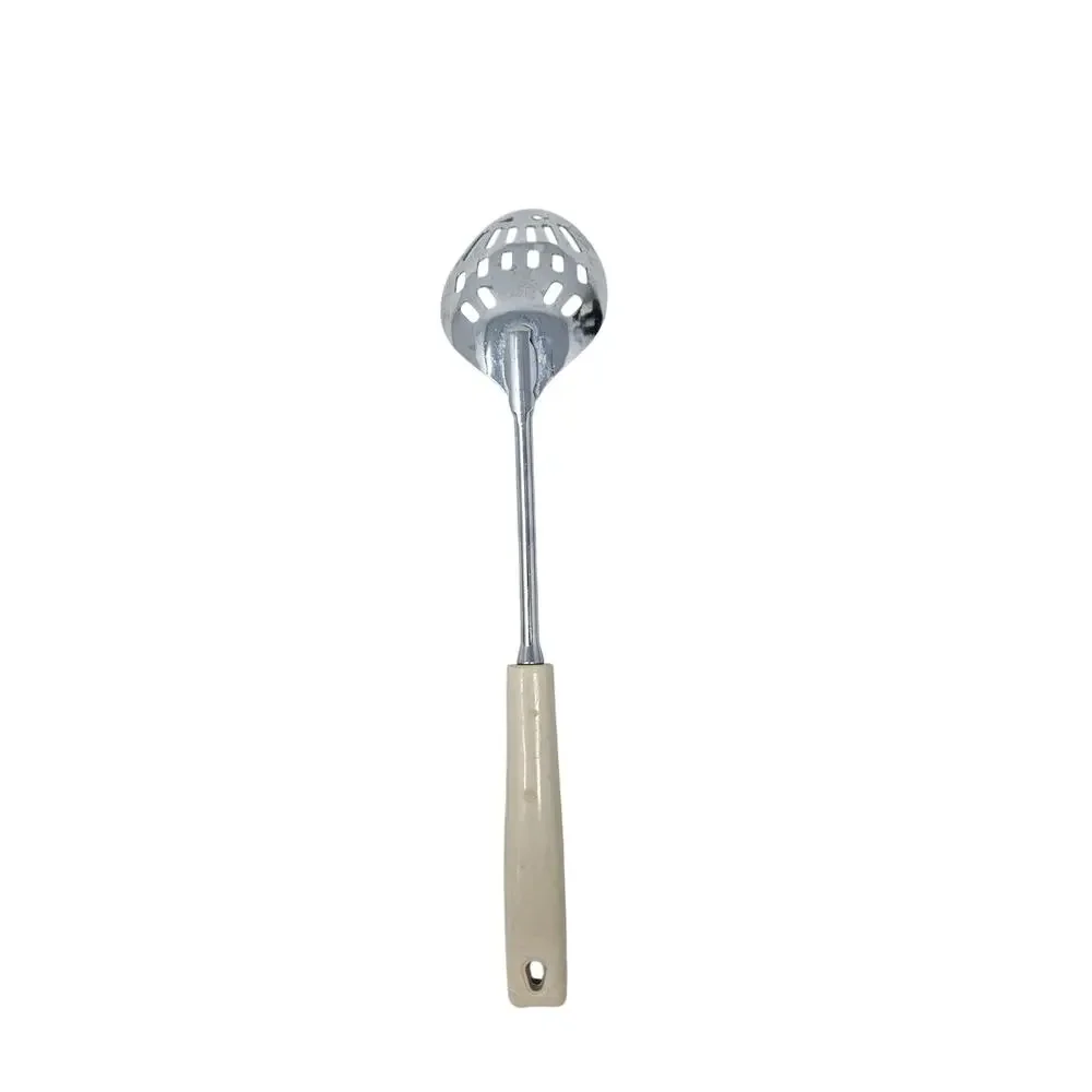 Vintage Ekco USA Slotted Spoon Stainless Steel Plastic Kitchen Utensil White